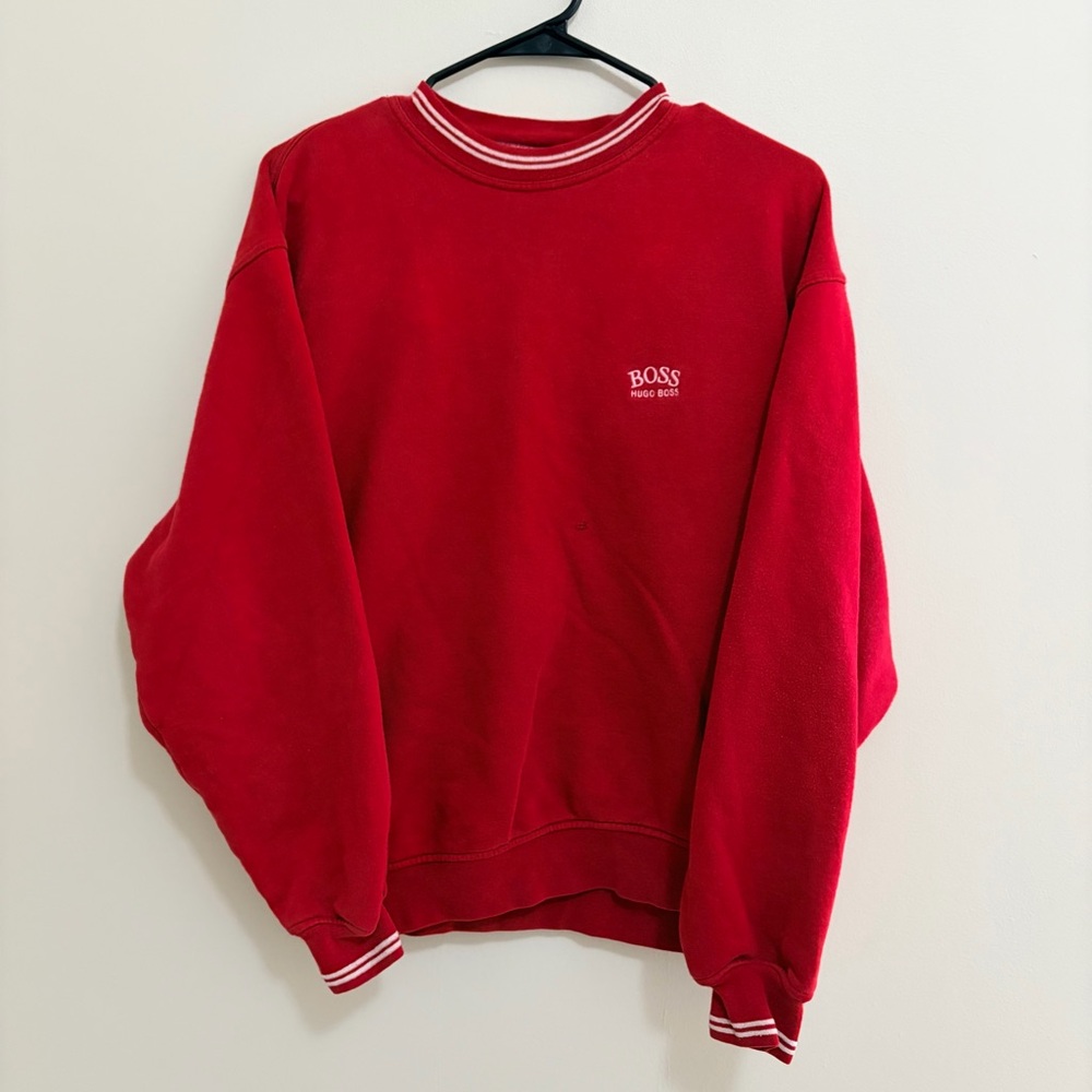 Vintage Y2K 90s Boss Men's Vibrant Red Crewneck Golf Sweater Medium